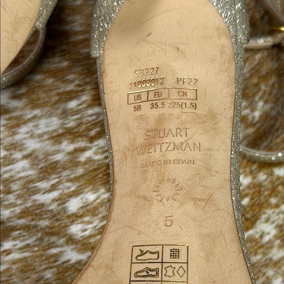 EUC Stuart Weitzman Nudistcurve 4” US 5, Silver Glitter Heels Sparkle Stiletto - Picture 9 of 14